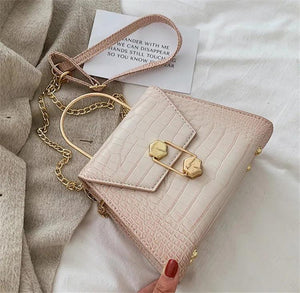 Vintage Leather Cross-Body Bag with Chain Buckle