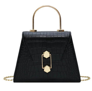 Vintage Leather Cross-Body Bag with Chain Buckle