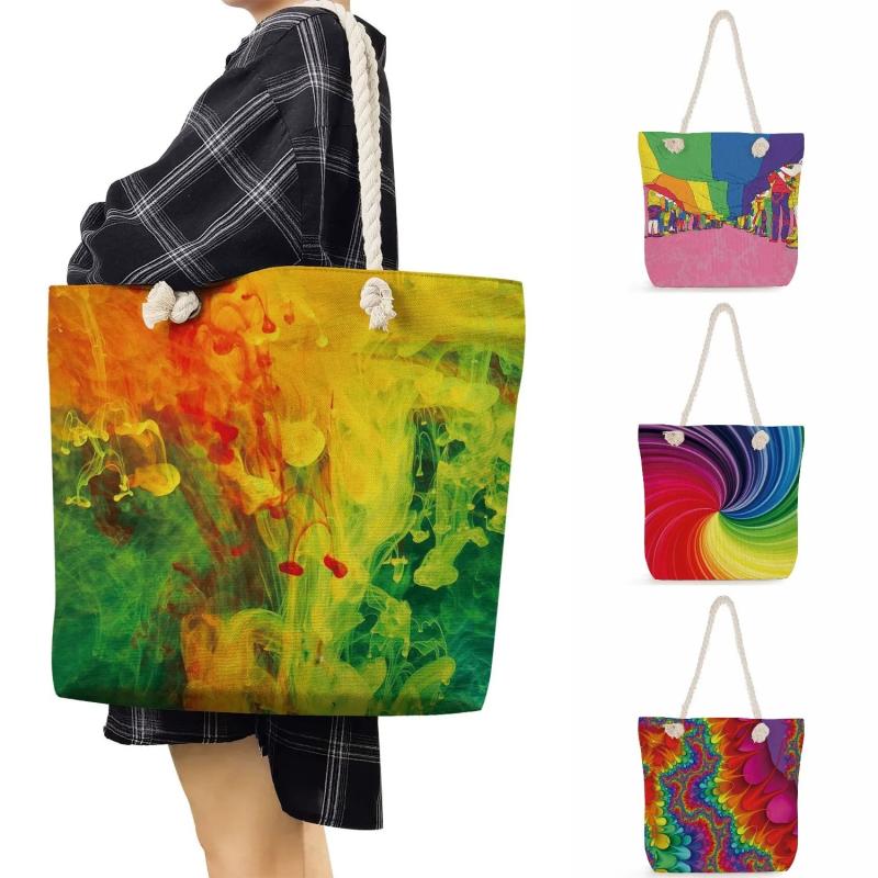 Watercolor Shoulder Strap Handbag Travel Thick Rope Bag Female High Capacity Sho