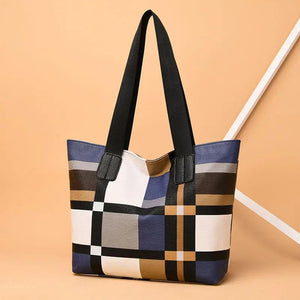 Women's Large Capacity PU Leather Shoulder Bag Check Handbag