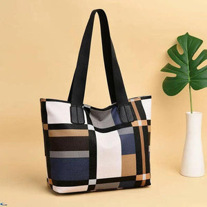 Women's Large Capacity PU Leather Shoulder Bag Check Handbag