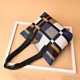 Women's Large Capacity PU Leather Shoulder Bag Check Handbag
