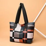 Women's Large Capacity PU Leather Shoulder Bag Check Handbag