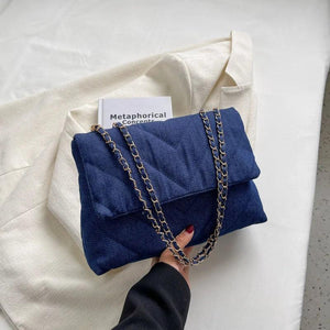 Vintage Denim Diamond Shoulder Bag for Women Large Capacity Tote
