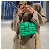 Quilted Small Shoulder Bag Metal Chain Clutch Handbag Retro Women Zipper Bag