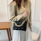 Quilted Small Shoulder Bag Metal Chain Clutch Handbag Retro Women Zipper Bag