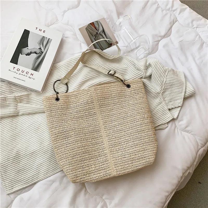 Casual Large Capacity Tote Women Straw Handbags Woven Lady Shoulder Bags