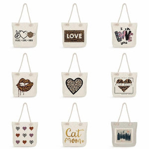 Leopard Letter Printed Tote Bag Reusable Thick Rope Shopping Bag