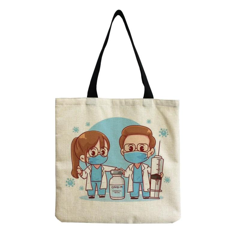 Eco Reusable Foldable Travel Tote Bag Nurse Print Shoulder Bag High Capacity