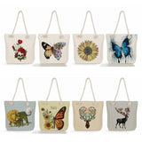 Floral Butterfly Tote Bags Animal Shopping Bags High Capacity Printing Handbags