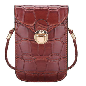 Silver Crocodile Leather Shoulder Bag Mini Clutch Purse