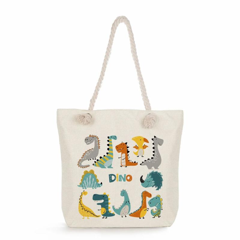 Dinosaur Print Animal Shoulder Bag Casual Tote Large Capacity Shopping Bag
