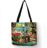 Cartoon Cat Tote Bag Waterproof Canvas Shopping Handbag