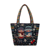 Women Cat Handbag Canvas Bag Large Capacity Shoulder Bag