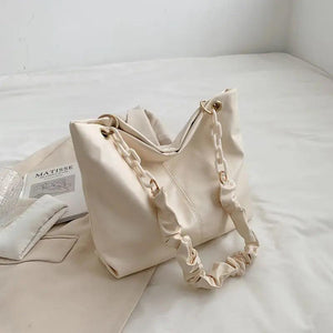 Pleated PU Leather Large Capacity Tote Handbag