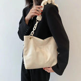 Pleated PU Leather Large Capacity Tote Handbag
