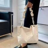 Pleated PU Leather Large Capacity Tote Handbag