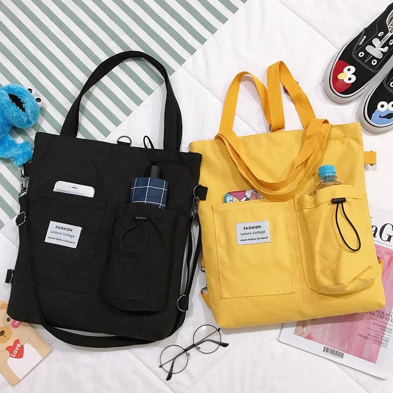 Women Bear Canvas Shoulder Bag Japanese Literary Tote Girl Handbag