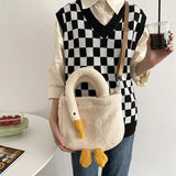 Women's Duck Lamb Hair Crossbody Bag Plush Handbag Zipper