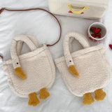 Women's Duck Lamb Hair Crossbody Bag Plush Handbag Zipper