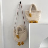 Women's Duck Lamb Hair Crossbody Bag Plush Handbag Zipper