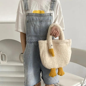 Women's Duck Lamb Hair Crossbody Bag Plush Handbag Zipper