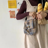 Winter Woolen Shoulder Bags Women Plaid Vintage Horn Button Envelope Bag