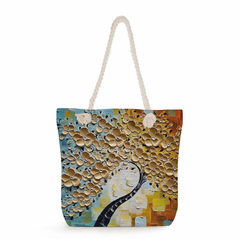 Cherry Blossom Oil Paint Tote Bag for Women - Reusable Shopping Bags