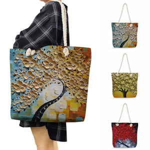 Cherry Blossom Oil Paint Tote Bag for Women - Reusable Shopping Bags