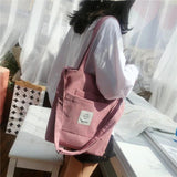Women Corduroy Shoulder Bag Casual Tote Soft Crossbody Bags Striped Handbag