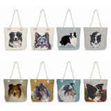 Watercolor Collie Dog Print Tote Bag Large Capacity Shoulder Handbags