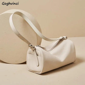 Barrel-shaped Shoulder Bags Soft PU Leather Big Capacity Handbags