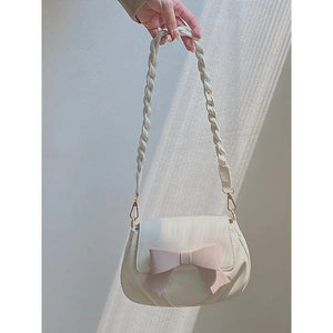 Sweet Bow Shoulder Bag Women Crossbody Soft PU Leather Handbag