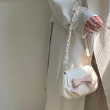 Sweet Bow Shoulder Bag Women Crossbody Soft PU Leather Handbag