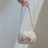Sweet Bow Shoulder Bag Women Crossbody Soft PU Leather Handbag