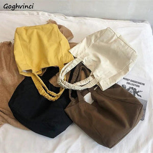 Shoulder Bags Women Ruched Canvas Handbags Retro Hong Kong Style Harajuku