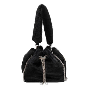 Western Style Plush Messenger Bag Bucket Handbag