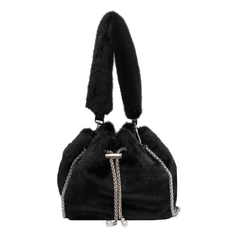 Western Style Plush Messenger Bag Bucket Handbag
