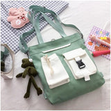 Vintage Retro Students Harajuku Shoulder Bags Women Patchwork Large Capacity