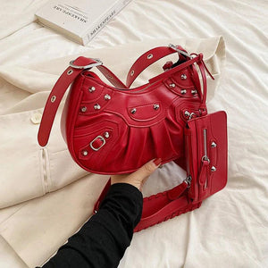 Retro Rivet Motorcycle Shoulder Bag