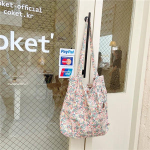 Floral Women Shopping Bag Female Canvas Shoulder Bag Storage Handbag
