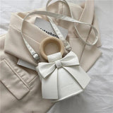 Bow Tie Round Handle Mini PU Leather Crossbody Bag Women Shoulder Totes