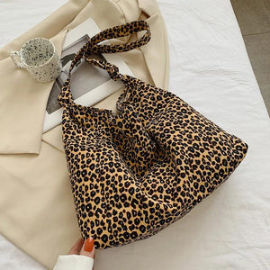 Leopard Print Canvas Shoulder Bag Retro Ladies Handbag