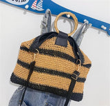 Female Straw Bag Women Crossbody Bag Carry Bamboo Make Straw Handle Handbag