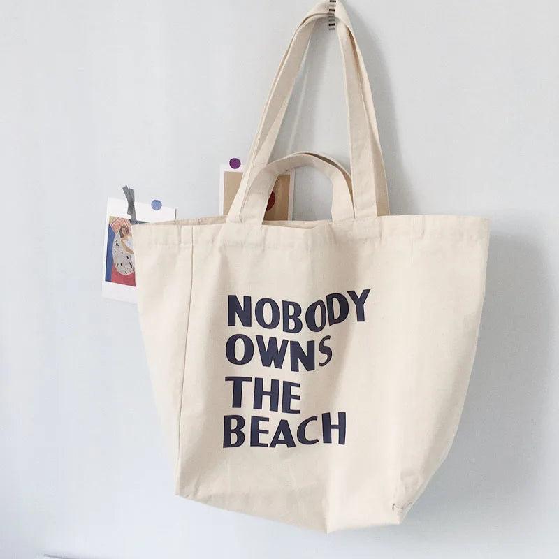 Women Canvas Shoulder Bag Letter Printing Daily Shopping Bag Handbag Totes