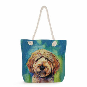Poodle Dog Art Portrait Print Tote Bag Rope Shoulder Handbag for Women