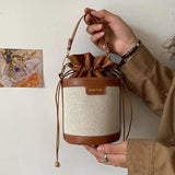 Women's Drawstring Bucket Bag One Shoulder Messenger Handbag