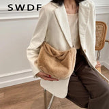 Winter Cow Print Shoulder Bag Soft Plush Handbag Female Chain Crossbody Bag