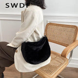 Winter Cow Print Shoulder Bag Soft Plush Handbag Female Chain Crossbody Bag