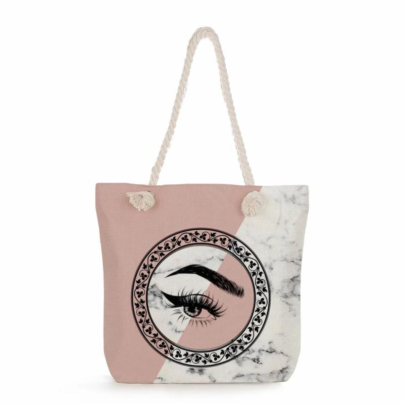 Women Eye Lashes Style Lovely Sweet Print Handbags Travel Thick Rope Beach Bag